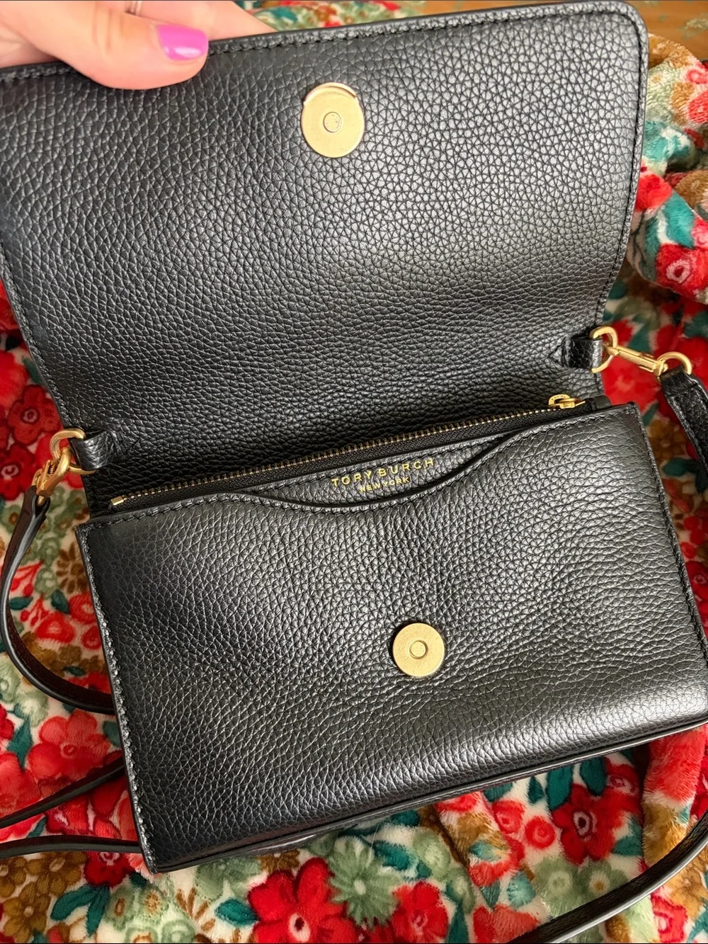 Tory Burch Black Leather Crossbody with Gold Logo Accent